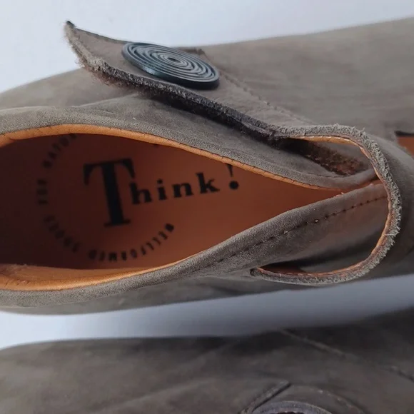 Think Aida Court Shoes Pumps Mary Jane Suede Leather SZ 39 Gray Taupe - Picture 5 of 16